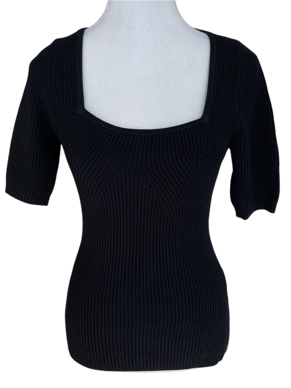 The Kooples Black Ribbed Scoop Neck Short Sleeve Sweater Size Small NWT